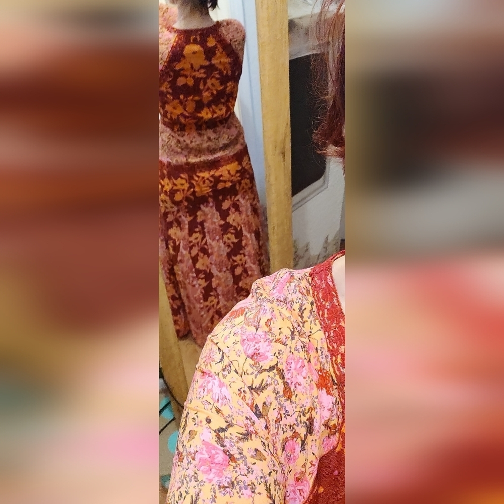 Free PeopleTilda 💐 Floral Maxi 💯 % Cotton Pink, Burgandy/Red & Orange In Med - Picture 5 of 8